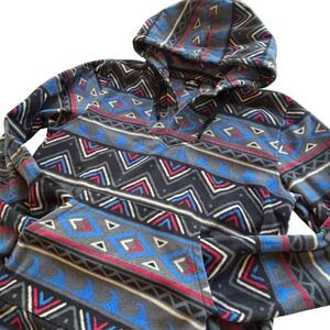 O'Neill Fleece Hoodie Aztec Tribal Men's L Patterned Pullover Pouch 3 Button